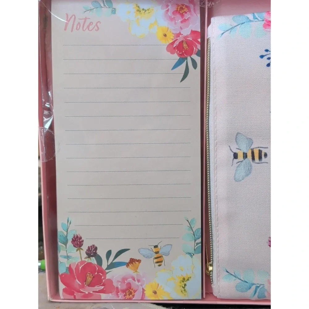 Pooch & Sweetheart Pink Magnetic List Pad & Pencil Pouch Floral Bee Stationery